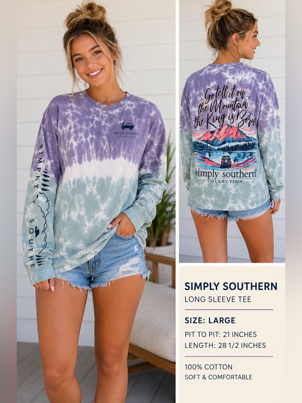Simply Southern Jeep Collection Large Purple Sage Tie Dye Graphic Tee Sz L